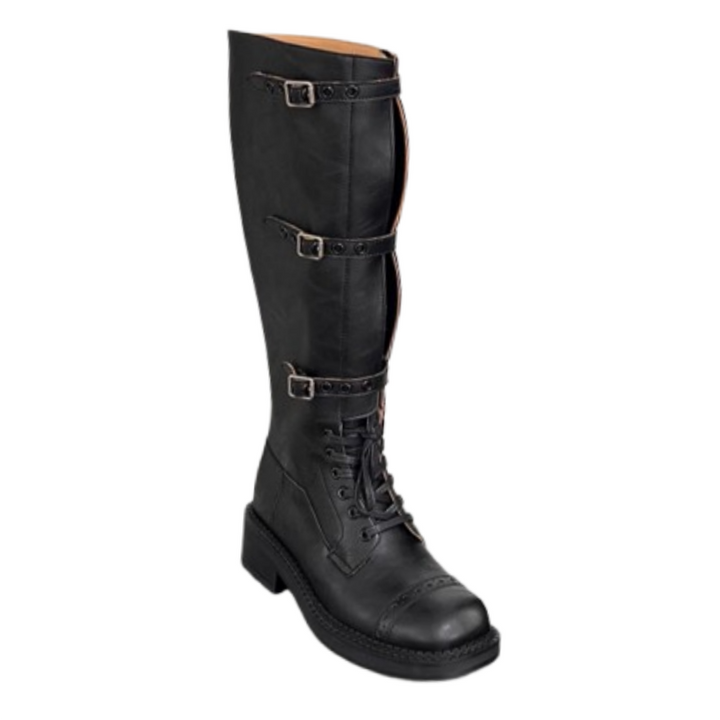 SOVCA Buckled Lace Up Knee High Boots