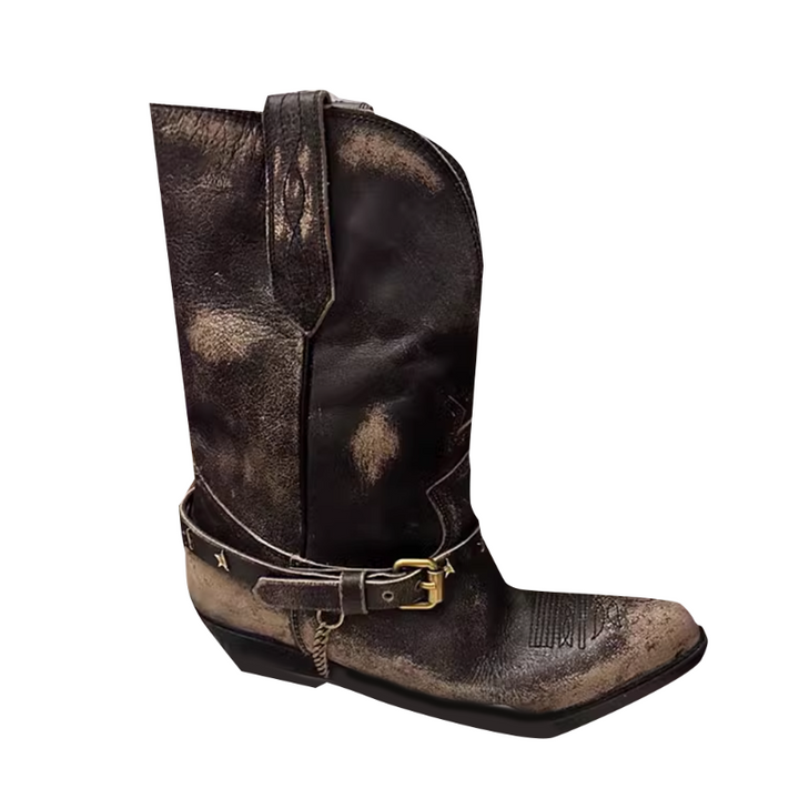 SVENI Distressed Western Cowboy Ankle Boots