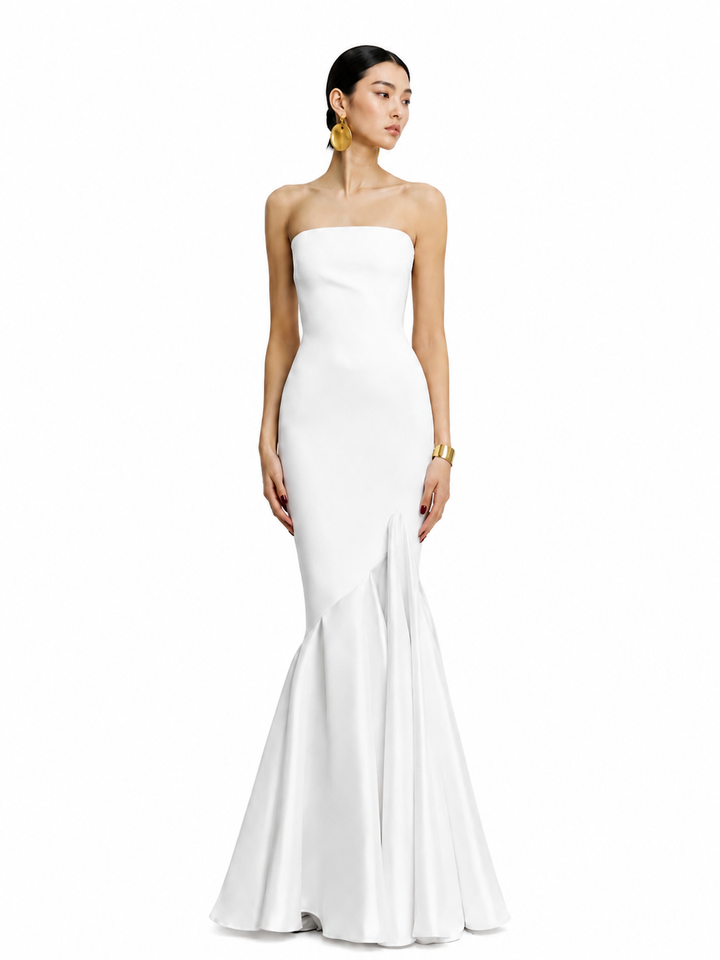 SVERI Ruffled Hem Tube Evening Dress Gown