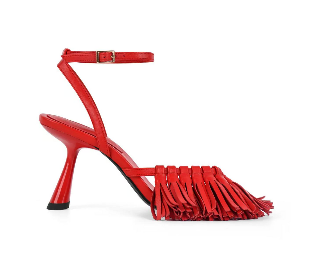 TAROF ANKLE STRAP SPILT TOE MID HEEL SANDALS