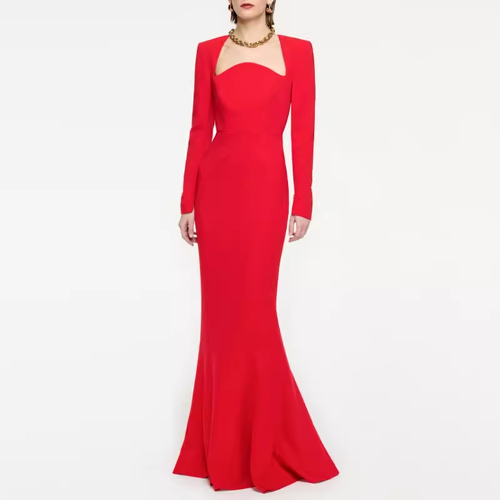 TEIVA Ruffled Hem Evening Dress Gown