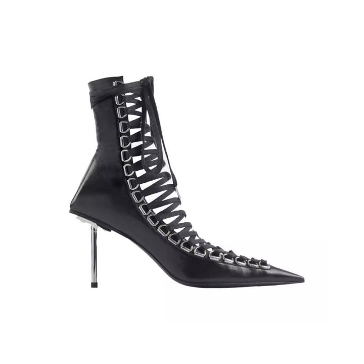 TERUI Lace Up High Heel Ankle Boots