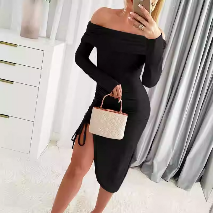 TEVKU Off-Shoulder Asymmetric Dress