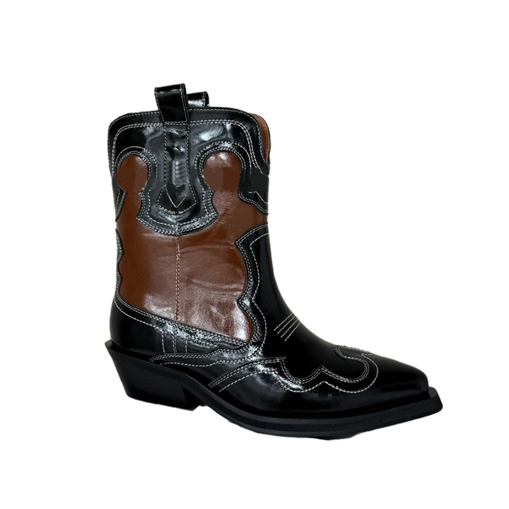 VAMMI Leather Western Cowboy Ankle Boots