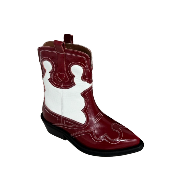 VAMMI Leather Western Cowboy Ankle Boots