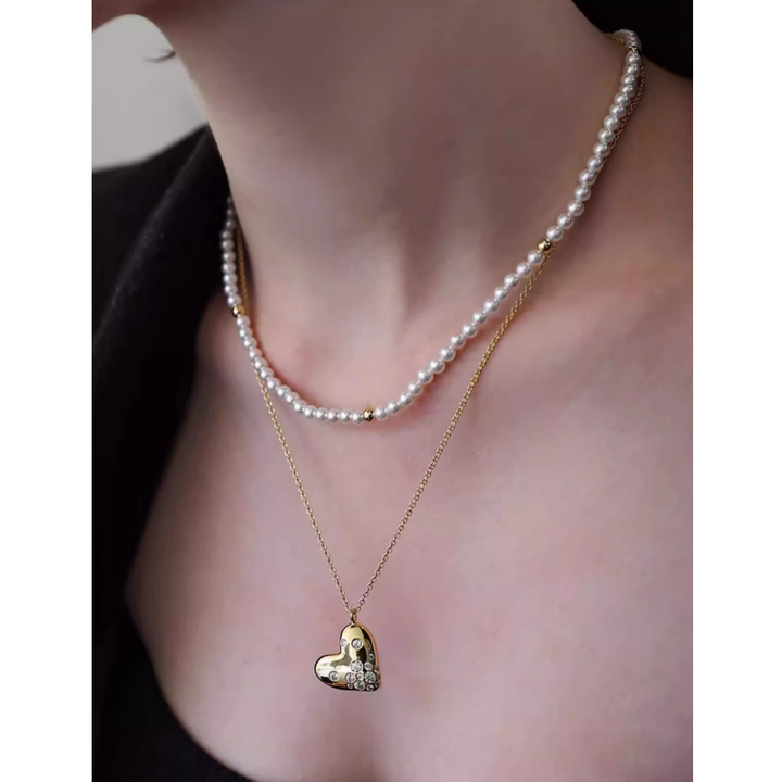 VONRE Pearl And Heart Necklace