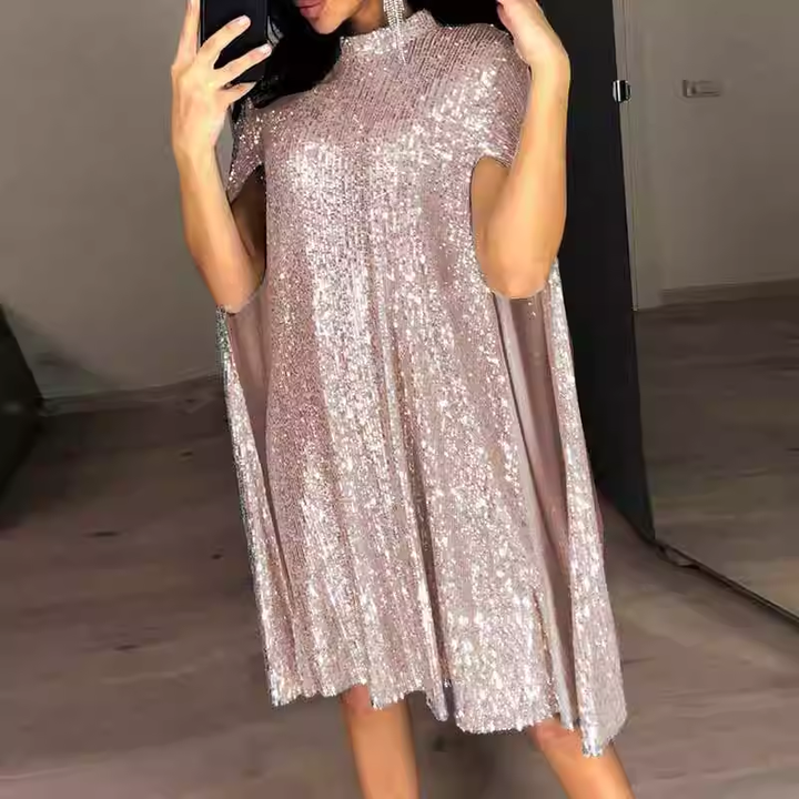 VOTHA Sequinned Cape Evening Dress Gown