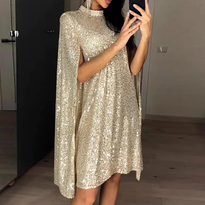 VOTHA Sequinned Cape Evening Dress Gown