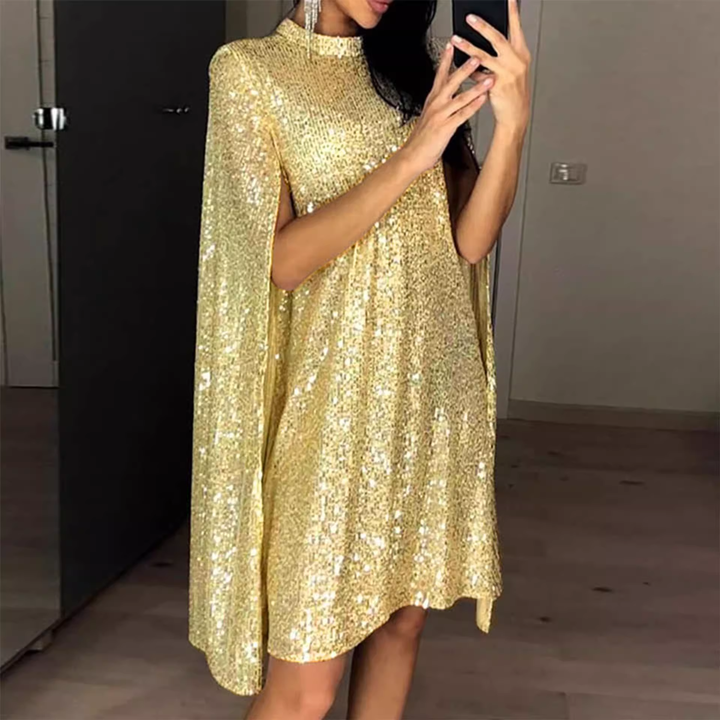 VOTHA Sequinned Cape Evening Dress Gown