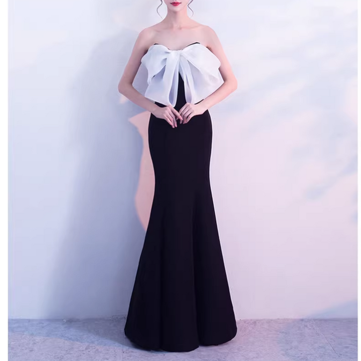 VUDFI Bow Tube Evening Dress Gown