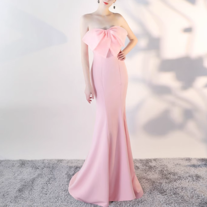 VUDFI Bow Tube Evening Dress Gown