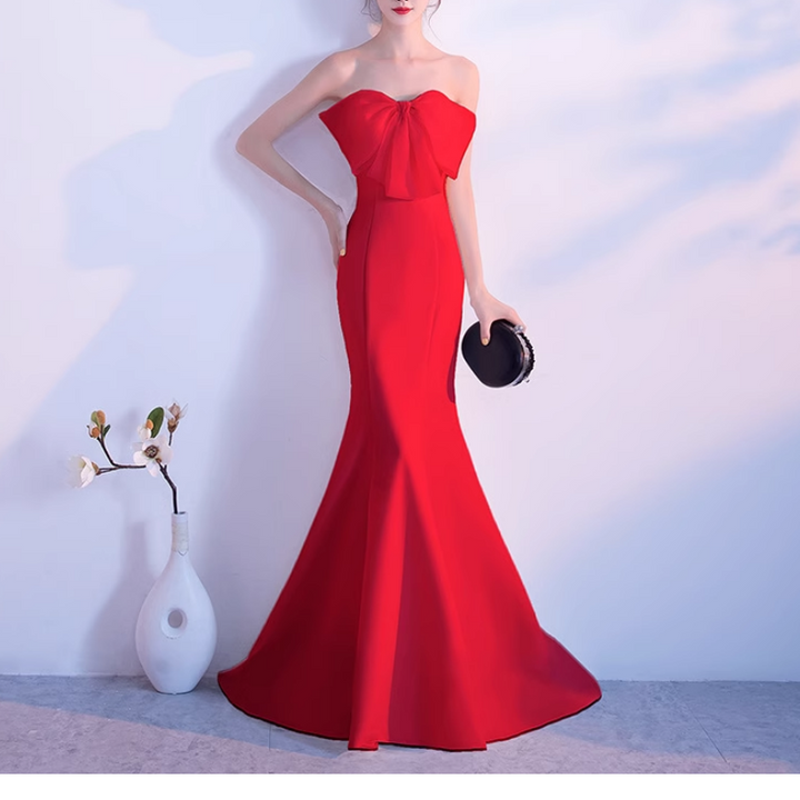VUDFI Bow Tube Evening Dress Gown