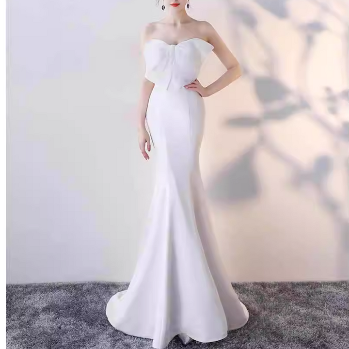 VUDFI Bow Tube Evening Dress Gown
