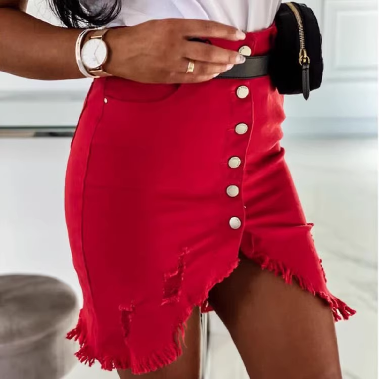VUKEI Button Denim Mini Skirt