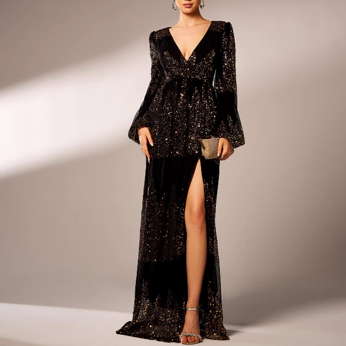 YALDA V Neck Slip Evening Dress Gown