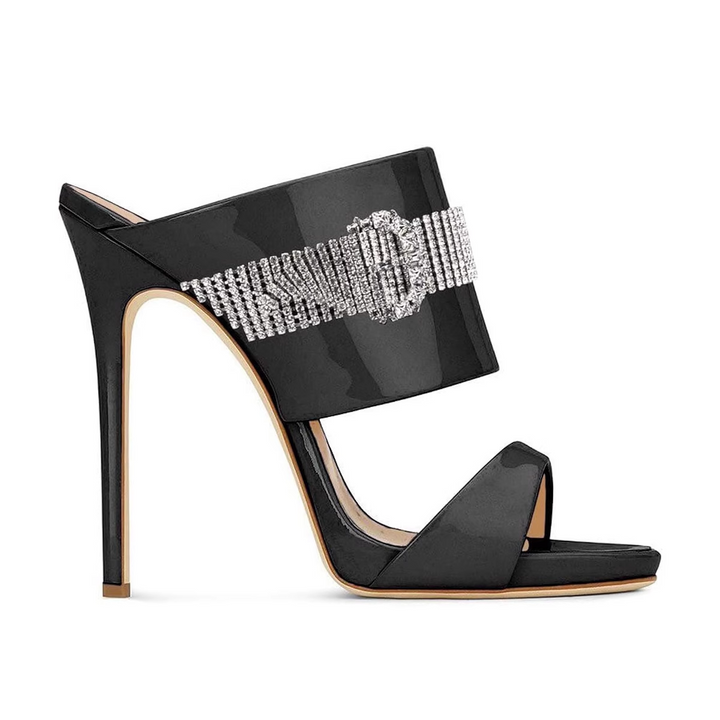 ZAVRU Diamante Patent Leather Mules Sandals