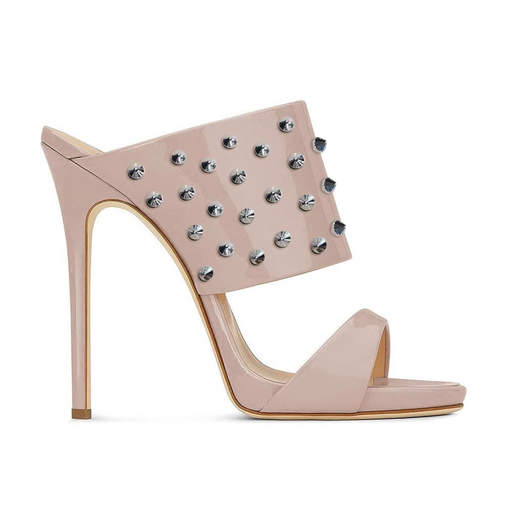 ZAVRU Studded Patent Leather Mules Sandals