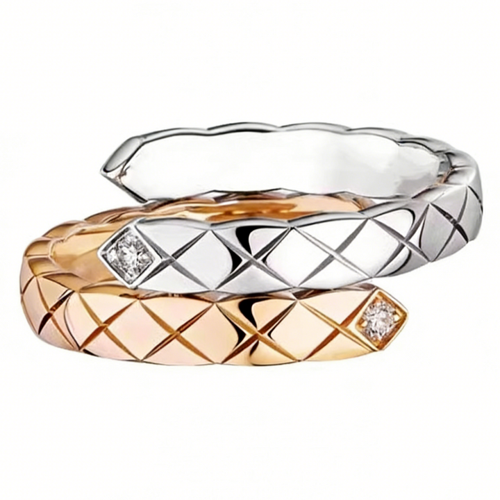 GINEI Narrow Diamond-Accented Quilted Ring