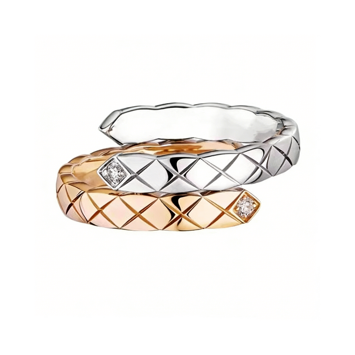 GINEI Narrow Diamond-Accented Quilted Ring