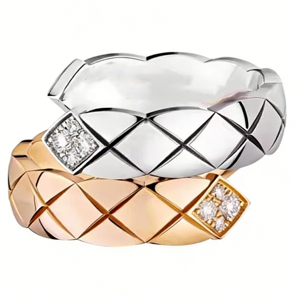 GINEI Wide Diamond-Accented Quilted Ring