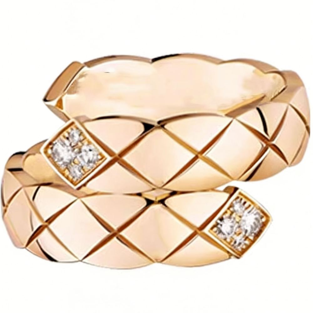 GINEI Wide Diamond-Accented Quilted Ring