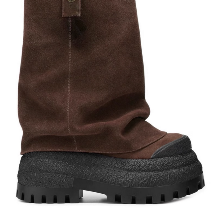 KUGUM Block Heel Platform Ankle Boots