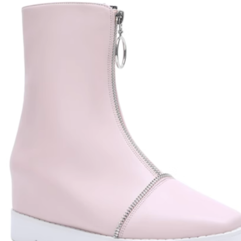 LIAEN Leather Platform Wedged Heel Ankle Boots