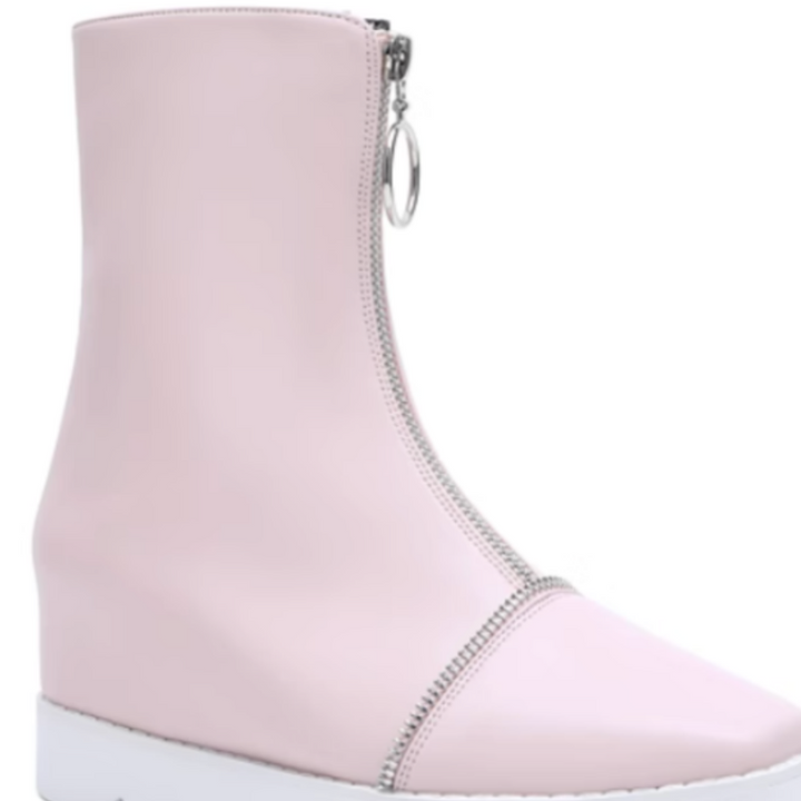 LIAEN Leather Platform Wedged Heel Ankle Boots