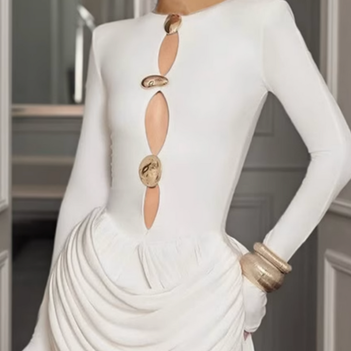 SIMOL Long Sleeves Cutout Mini Evening Dress Gown