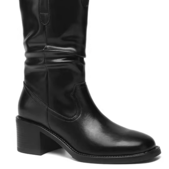 BOKUN Leather Block Heel Ankle Boots