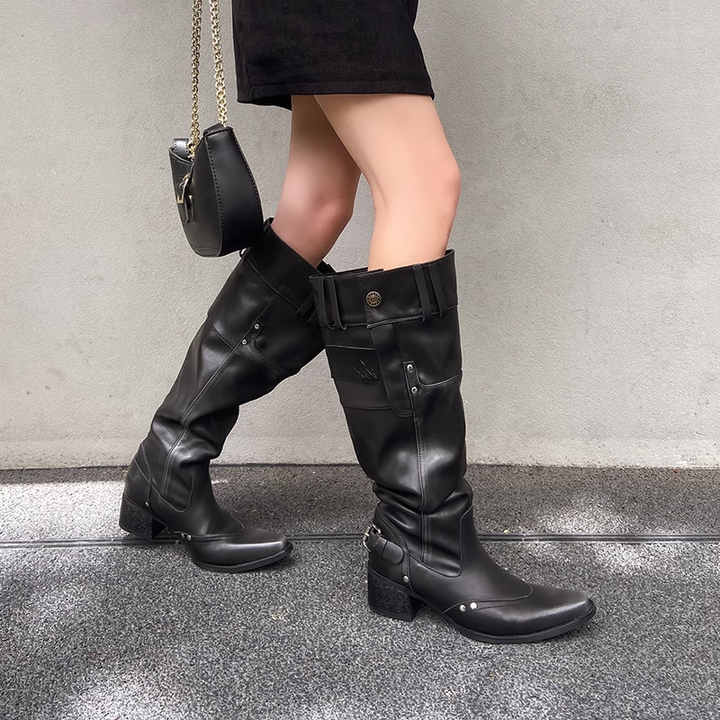 AVOCE Buckled Knee High Boots