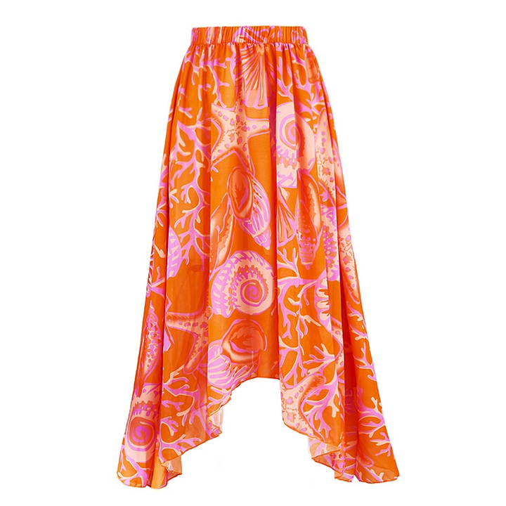 BOVRE Printed Asymmetric Hem Skirt