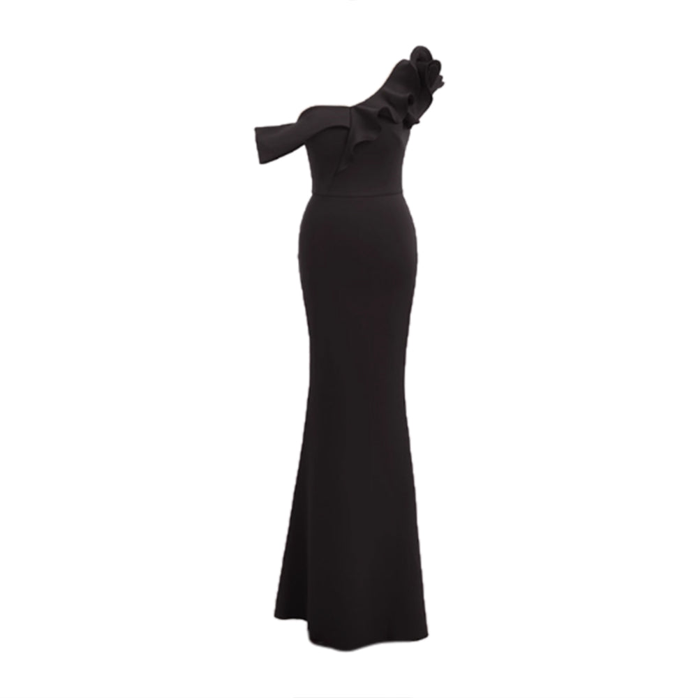 CAROV Ruffled Off-Shoulder Evening Dress Gown