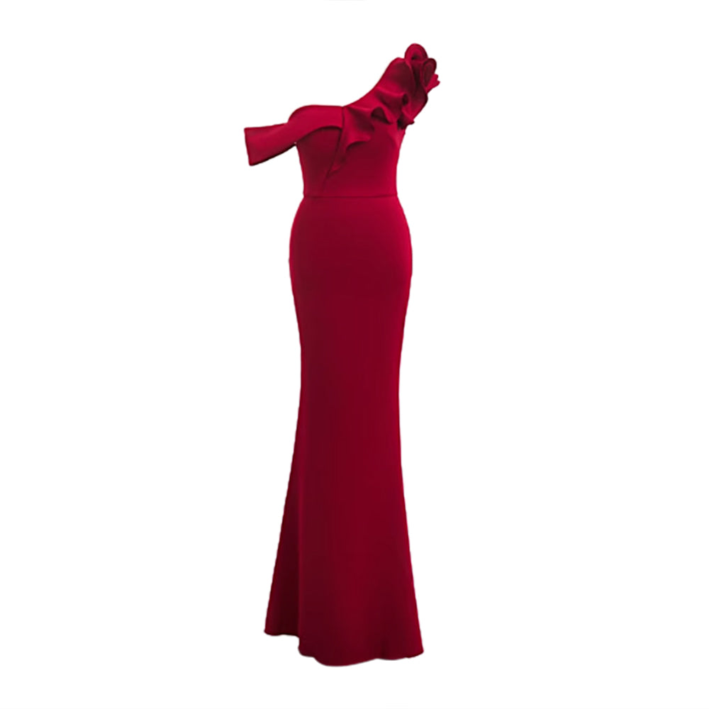 CAROV Ruffled Off-Shoulder Evening Dress Gown