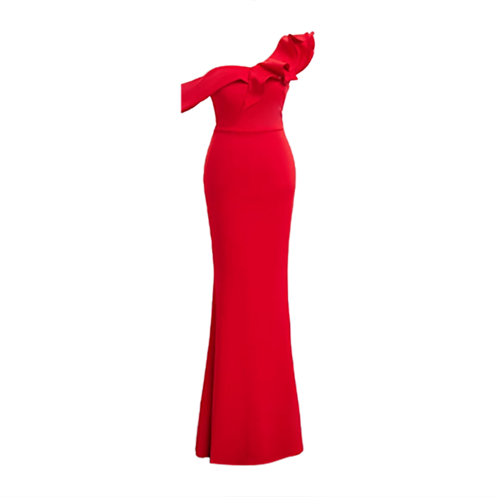 CAROV Ruffled Off-Shoulder Evening Dress Gown