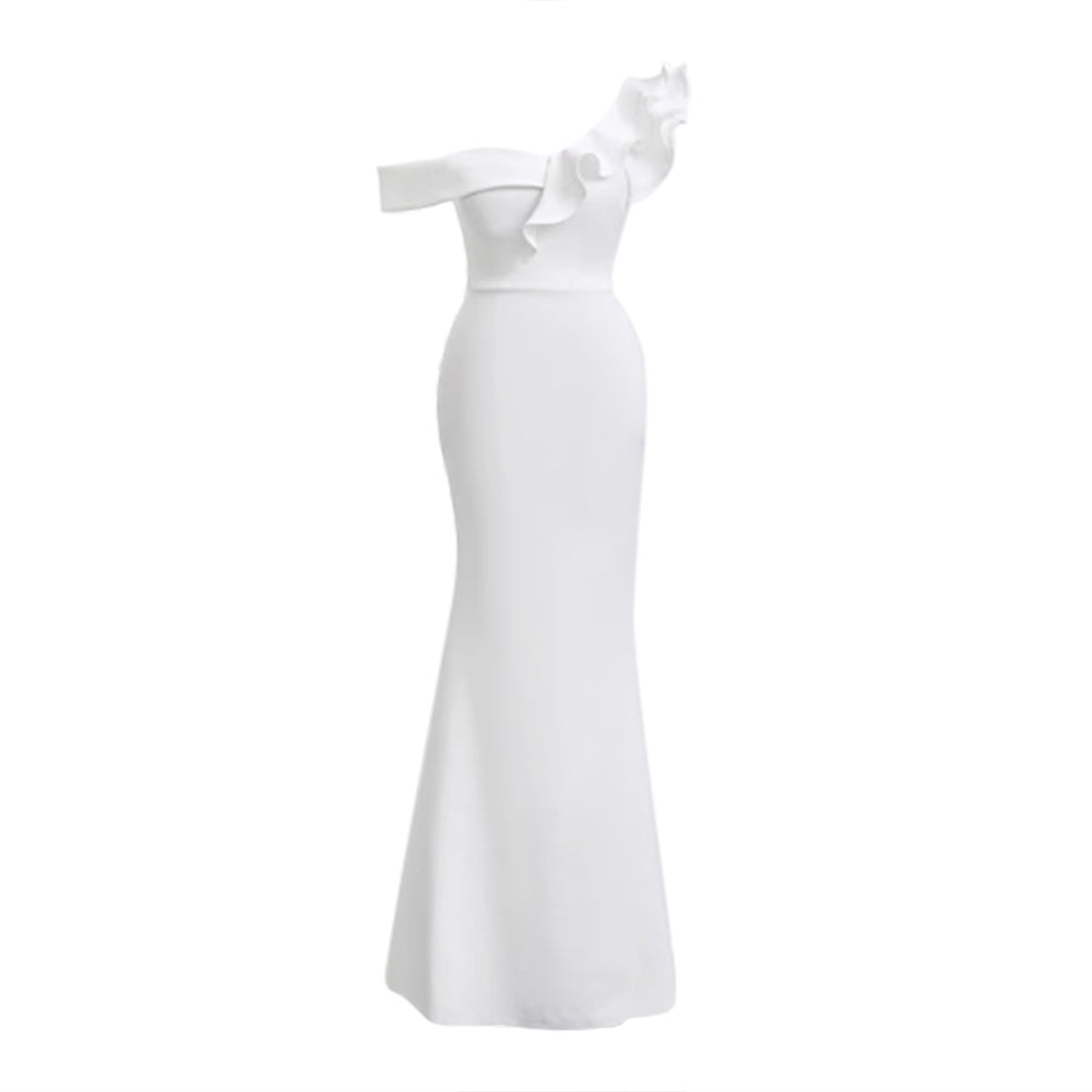 CAROV Ruffled Off-Shoulder Evening Dress Gown