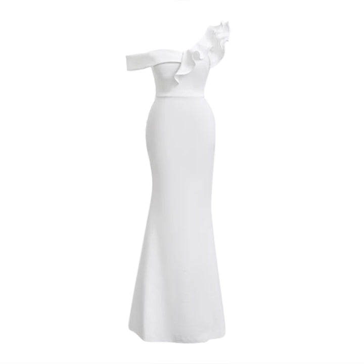 CAROV Ruffled Off-Shoulder Evening Dress Gown