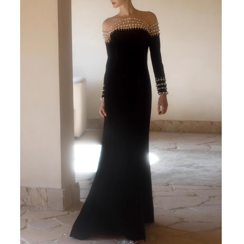 CHERO Diamante And Pearl Evening Dress Gown