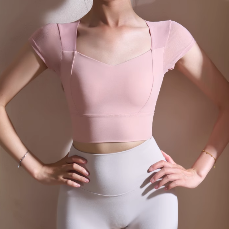 FAHRO Yoga Pilates Short Sleeves Fitted Fitness Top
