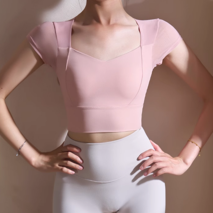 FAHRO Yoga Pilates Short Sleeves Fitted Fitness Top