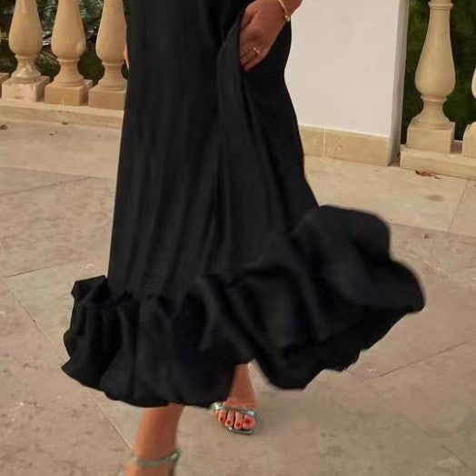 Women's Black Lace Cami Dress, Black Embellished Leather Gladiator