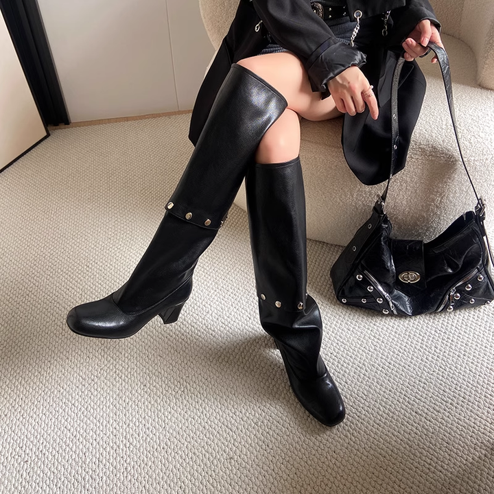 HAROT Studded Knee High Boots