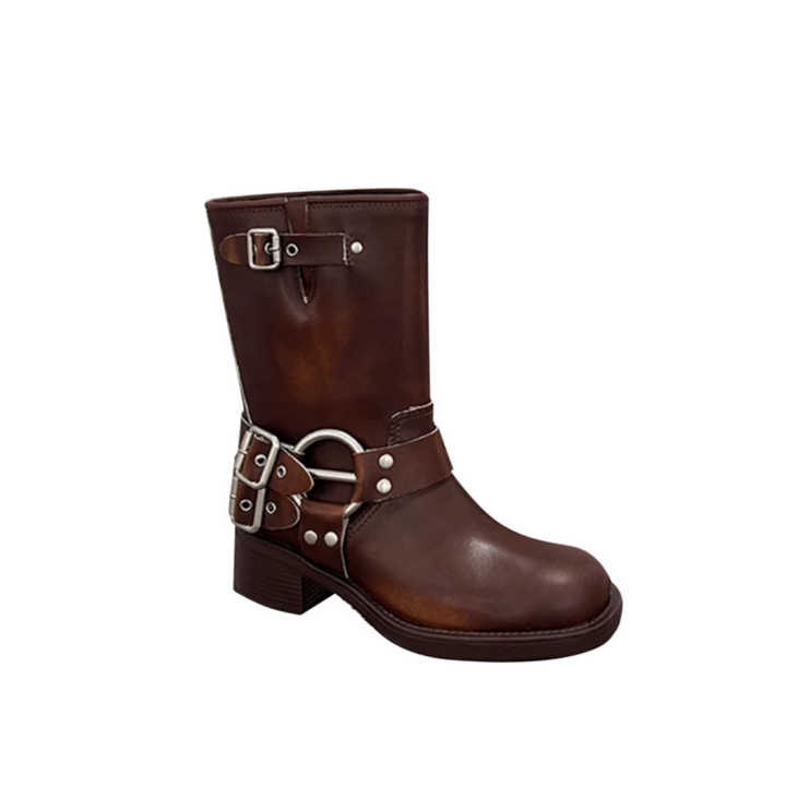 HAUGA Buckled Leather Ankle Boots
