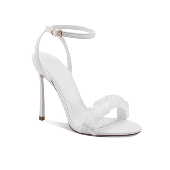 HERBI Ruffled Ankle Strap High Heel Sandals - 10cm
