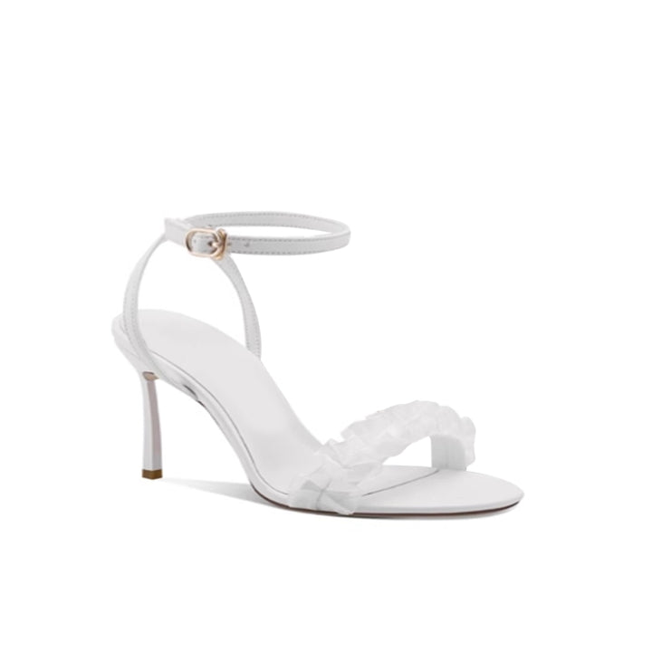 HERBI Ruffled Ankle Strap Mid Heel Sandals - 6cm