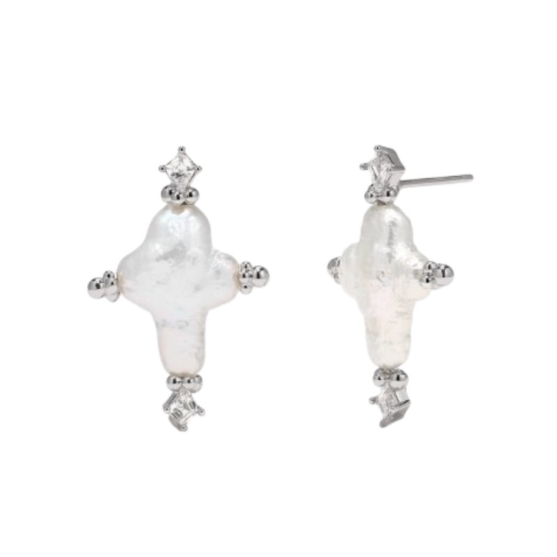 HEVKA Pearl Cross Earrings - Pair