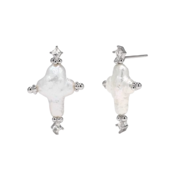 HEVKA Pearl Cross Earrings - Pair