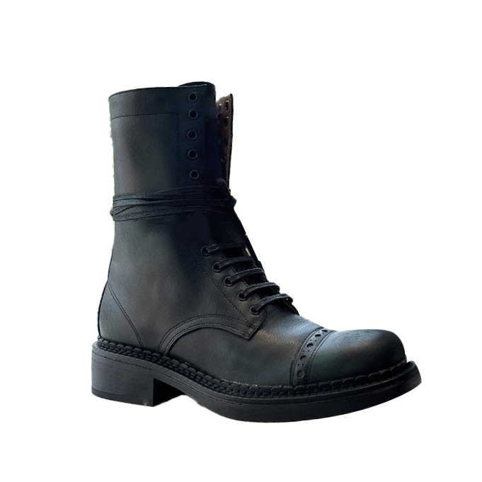 HOSRI Lace Up Biker Ankle Boots