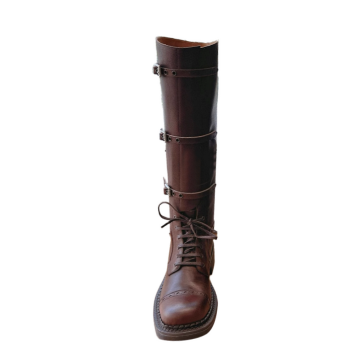 HOSRI Lace Up Biker Knee High Boots