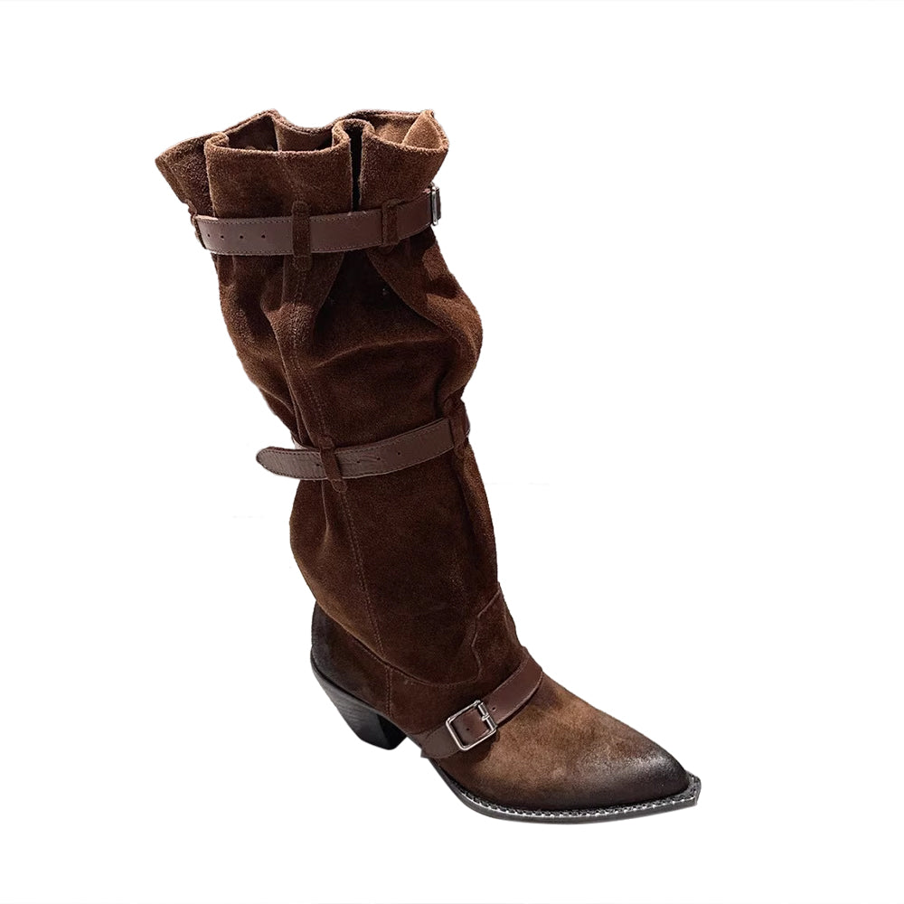 HUSIB Buckled Knee High Boots